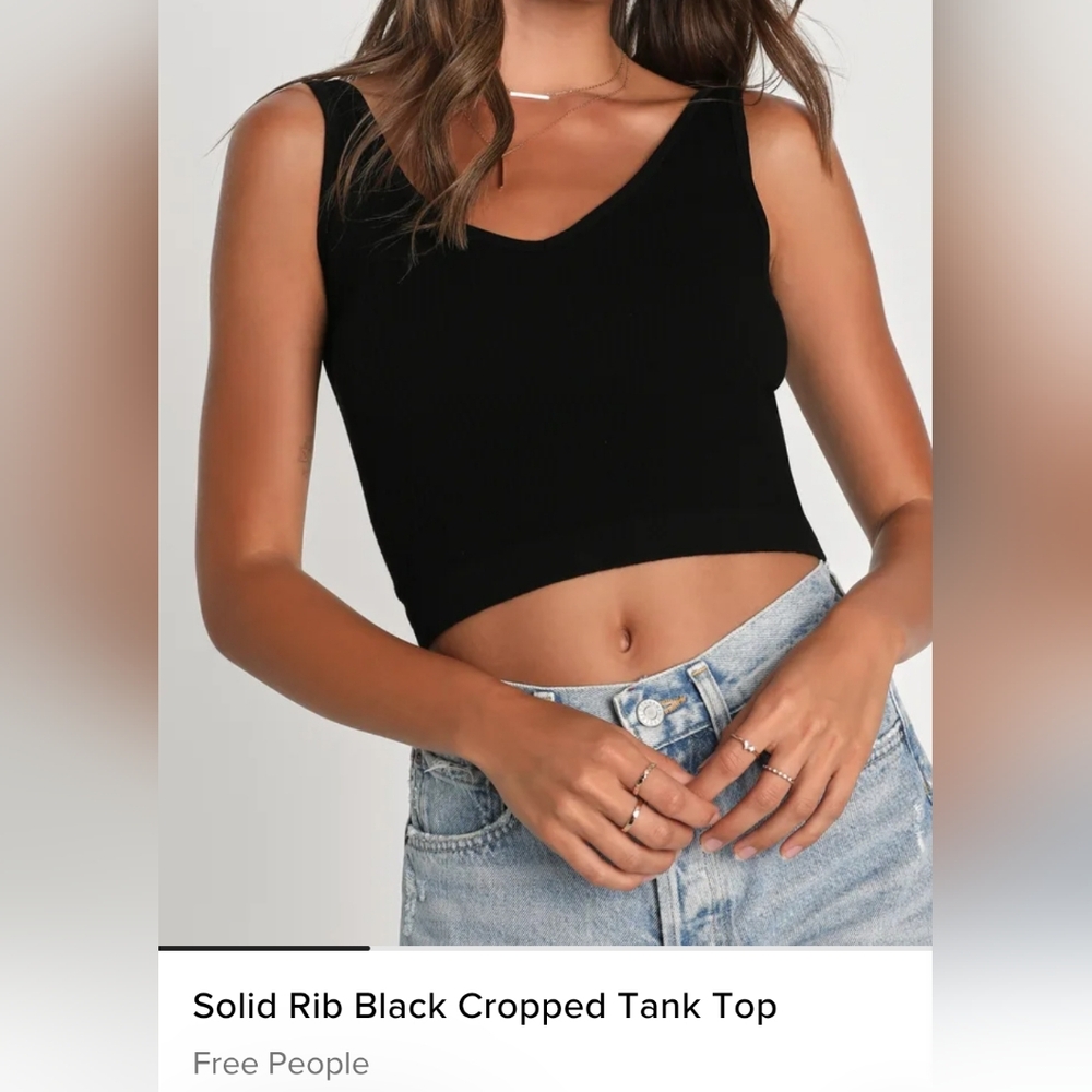 Free People Black Cropped Solid Ribbed V-Neck Women's Tank Top